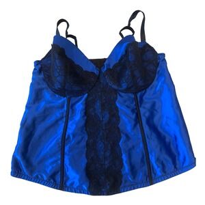 Cacique Blue Lace Bustier Top Adjustable Straps Hook & Eye Closure Size 22/24